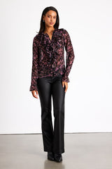 Embry Black Paisley Print Lurex Ruffled Button-Front Top