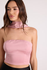 Jassana Dusty Rose Satin Scarf Crop Top