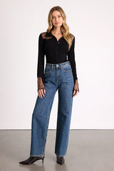 Wynette Black Sheer Embroidered Button-Up Top