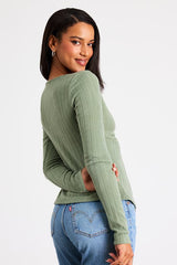 Myron Sage Ribbed Knit Twist-Front Long Sleeve Top