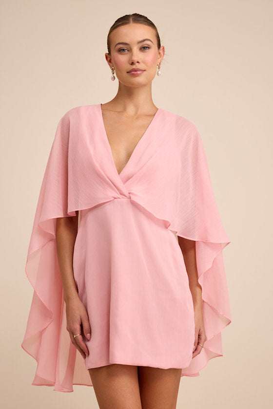 Jolia Light Pink Cape V-Neck Mini Dress