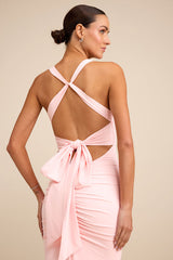 Cazy Light Pink Jersey Knit Twist-Front Maxi Dress