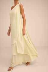 Camellia Light Yellow One-Shoulder Bow Maxi Dress