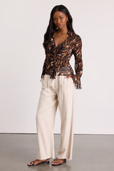Aminata Black and Orange Animal Print Ruffled Top