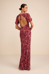 Gianni Rusty Rose Multi Floral Backless Maxi Dress