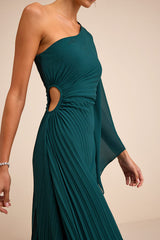 Cecillia Emerald Pleated One-Shoulder Maxi Dress