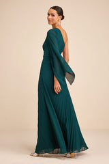 Cecillia Emerald Pleated One-Shoulder Maxi Dress