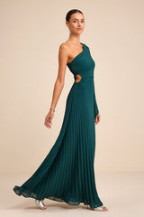 Cecillia Emerald Pleated One-Shoulder Maxi Dress