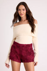 Mulvaney Burgundy Tweed Textured Micro Shorts