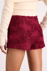 Mulvaney Burgundy Tweed Textured Micro Shorts