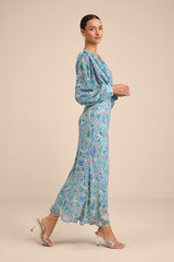 Azalea Blue Multi Floral Long Sleeve Midi Dress