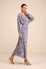 Azalea Purple Multi Floral Long Sleeve Midi Dress