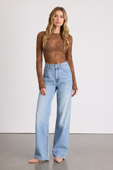 Hunter Light Brown Sheer Lace Long Sleeve Top