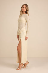 Nadina Pale Yellow Lace Long Sleeve Maxi Dress