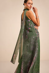 Calixta Green Abstract Chiffon Sash Shift Maxi Dress