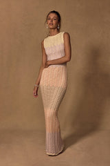Kirsten Cream Multi Crochet Backless Maxi Dress