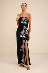 Talisa Black Floral Embroidered Column Maxi Dress