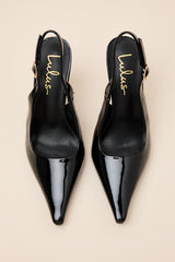 Katrina Black Patent Pointed-Toe Slingback Pumps