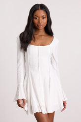 Mirielle White Textured Long Sleeve Mini Dress