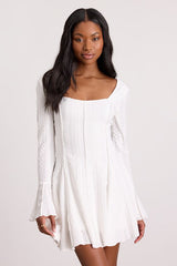 Mirielle White Textured Long Sleeve Mini Dress