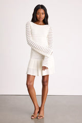 Sylvie Ivory Loose Knit Drop Waist Sweater Mini Dress