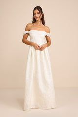 Everglow Ivory Jacquard Off-the-Shoulder Basque Waist Maxi Dress
