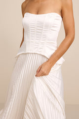 Dovey White Satin Pleated Maxi Dress