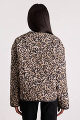Lisa Brown Leopard Print Collarless Quilted Jacket