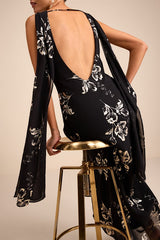 Sidonia Black and Gold Floral Cowl Sash Maxi Dress