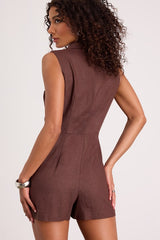 Paris Brown Linen Collared Romper