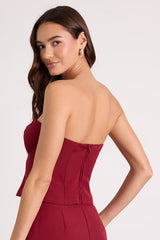 Nasia Burgundy Strapless Cutout Crop Top