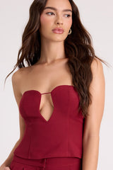 Nasia Burgundy Strapless Cutout Crop Top