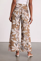 Venesse Light Brown Floral Twill Wide-Leg Pants