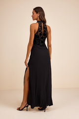 Lovella Black Velvet Burnout Chiffon Maxi Dress