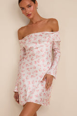 Luxurious Vision White Floral Satin Off-the-Shoulder Mini Dress