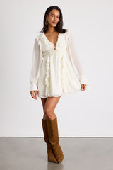 Haida Cream Ruffled Long Sleeve Mini Dress