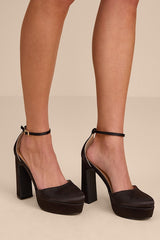 Vivien Black Satin Ankle Strap Platform Heels
