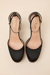 Vivien Black Satin Ankle Strap Platform Heels