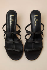 Millie Black Satin Strappy Bow High Heel Slide Sandals