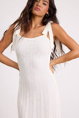 Fawn White Crochet Tie-Strap Maxi Dress