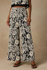 Yucca Black Floral Embroidered Two-Piece Jumpsuit