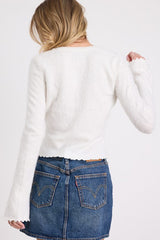 Mosley Ivory Fuzzy Knit Button-Up Cardigan