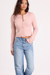 Mosley Blush Pink Fuzzy Knit Button-Up Cardigan