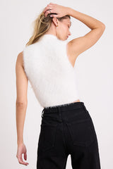 Nadene Ivory Eyelash Knit Mock Neck Sweater Top