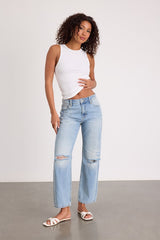 Teague Light Wash Distressed Mid-Rise Straight Leg Jeans