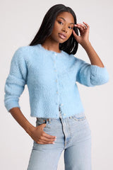 Arinda Light Blue Eyelash Knit Button-Up Cardigan