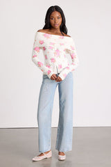 Prina Ivory Rose Print Off-the-Shoulder Sweater Top