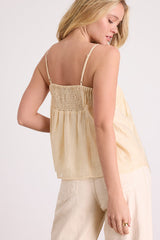 Lecky Beige Lavender Pleated Babydoll Tank Top