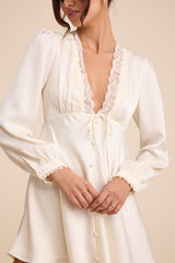 Goldia Ivory Satin Long Sleeve Babydoll Mini Dress