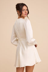 Goldia Ivory Satin Long Sleeve Babydoll Mini Dress